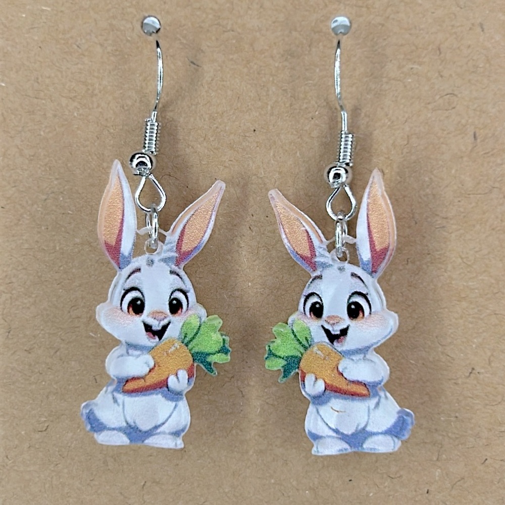 Easter Bunny Carrot Earrings 2D Acrylic Cartoon Print Both Sides Fashion Jewelry